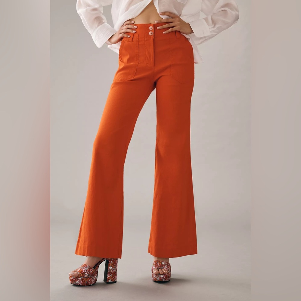 Maeve Naomi High-Rise Flare Wide Leg Pants Burnt Orange Size 0 Retro Style